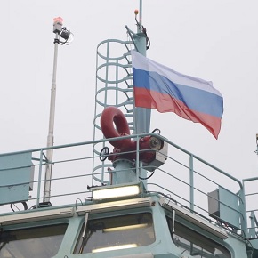 National flag of Russian Federation hoisted on Yakutia nuclear icebreaker